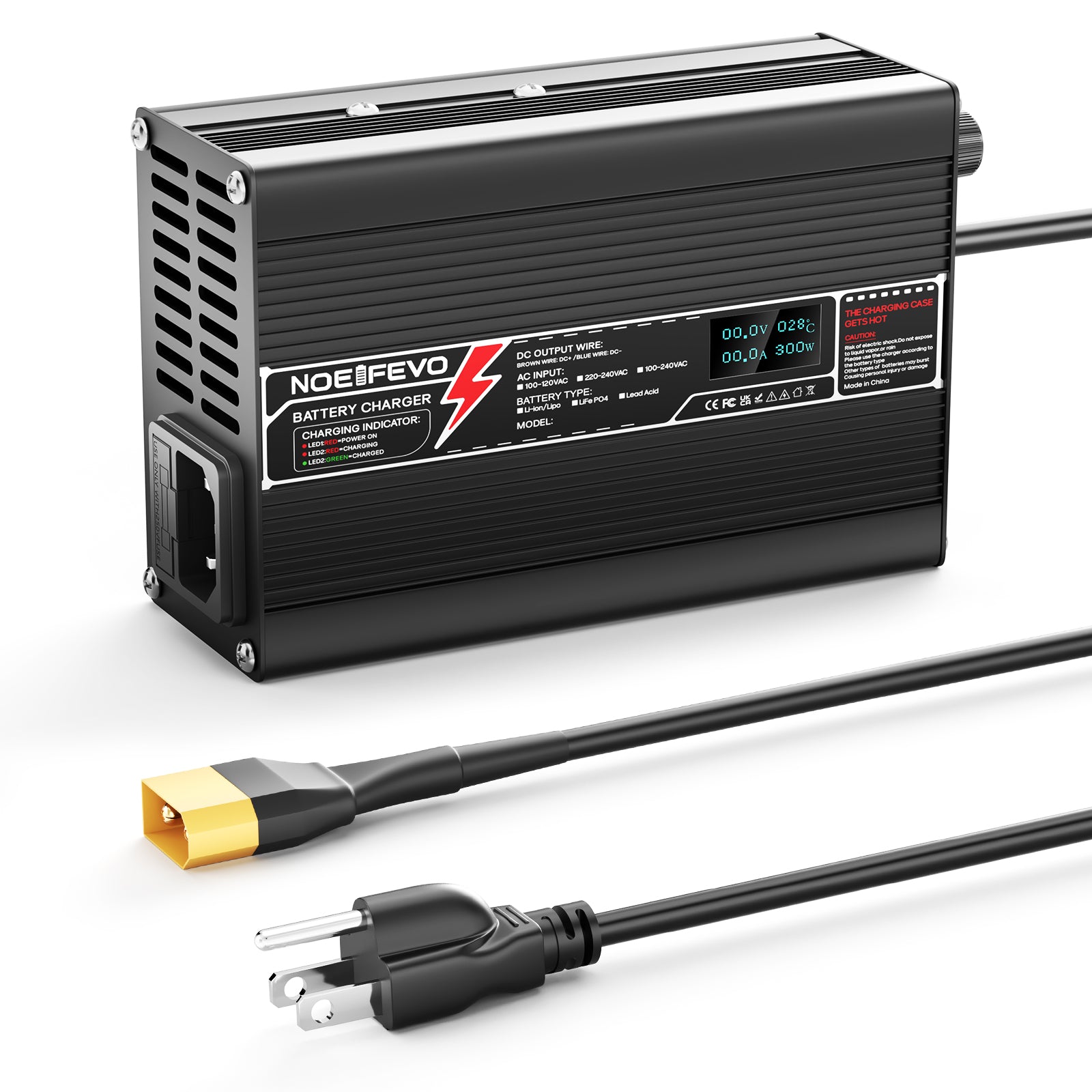 NOEIFEVO 24V 10A Lithium LiFePO4 Battery Charger, Charging Voltage 29.2V, with fan, aluminum housing, LCD screen