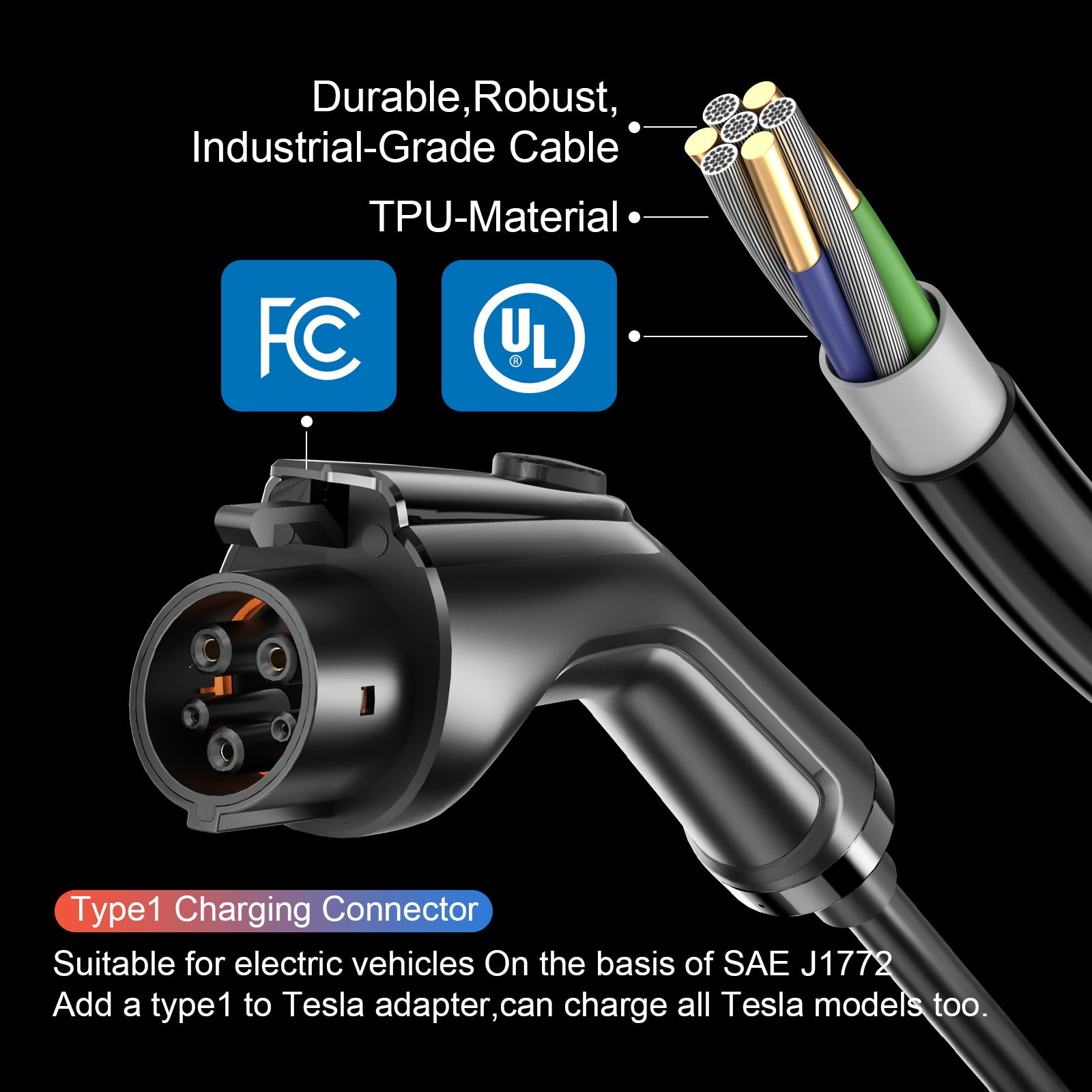 NOEIFEVO Level 2 Type 1 EV Charger - 6A-16A Charging Current, 3.5KW Max Power, IP65 Protection, NEMA Plug, Compatible with SAE J1772 Vehicles