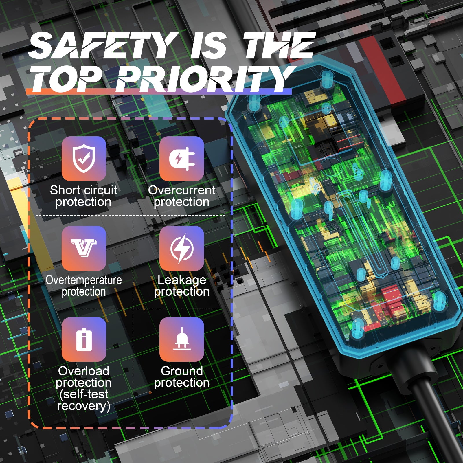 NOEIFEVO Level 2 Type 1 EV Charger - 6A-16A Charging Current, 3.5KW Max Power, IP65 Protection, NEMA Plug, Compatible with SAE J1772 Vehicles