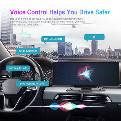 Wireless Carplay Screen for Car with 4K Dash Cam, 10.26" Portable Apple Carplay & Android Auto Car Stereo, with 1080p Backup Camera, GPS Navigation/Mirror Link/Voice Control/Bluetooth